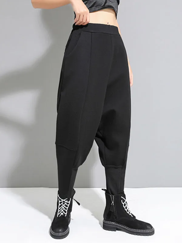 xakxx Stylish Black Velvet Split-Joint Harem Pants