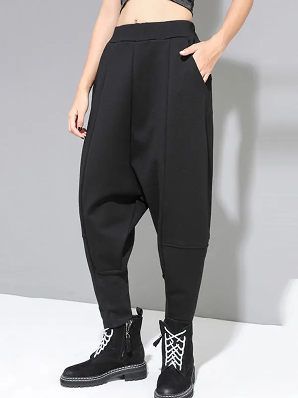 xakxx Stylish Black Velvet Split-Joint Harem Pants