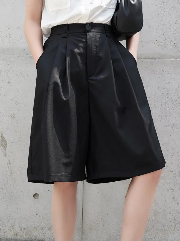 xakxx Urban Black Pleated Wide Leg Fifth Pants& Trousers